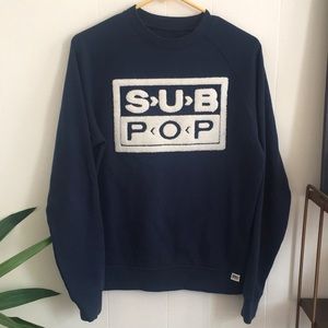 Sub Pop Records Navy Fuzzy Crew Sweatshirt XS